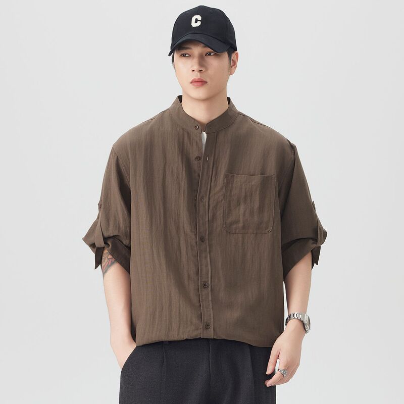 Popular Men's Clothing / Summer Thin Linen Short-Sleeve Shirt for Men in Old Money Style, American Retro Loose Casual Shirt