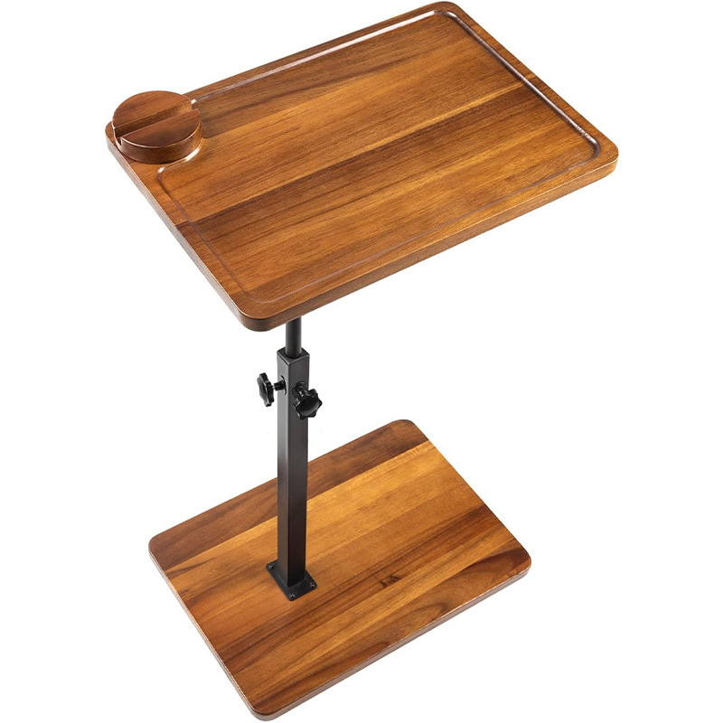 Wooden Sofa Table 360 ° Rotating Height Adjustable C-Shaped Table Bedroom Computer Desk Bathtub Tray Rack
