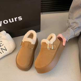 Warm Thick-Soled Fleece-Lined Warm Birkenstock Shoes for Women's Outer Wear 2025 New Autumn and Winter Heightening Slip-On Loafers and Cotton Shoes