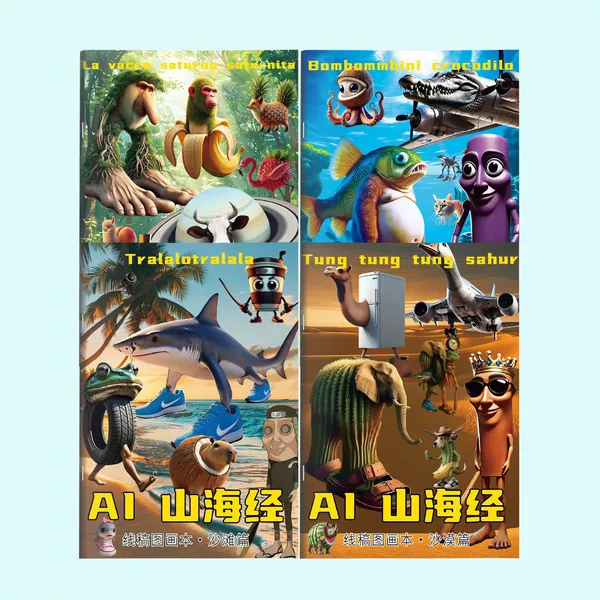 4 книги AI Shanhaijing (пустыня, пляж, лес, океан)