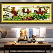 蒙娜丽莎十字绣马到成功八骏图山水画2025新款大幅客厅八匹马线绣