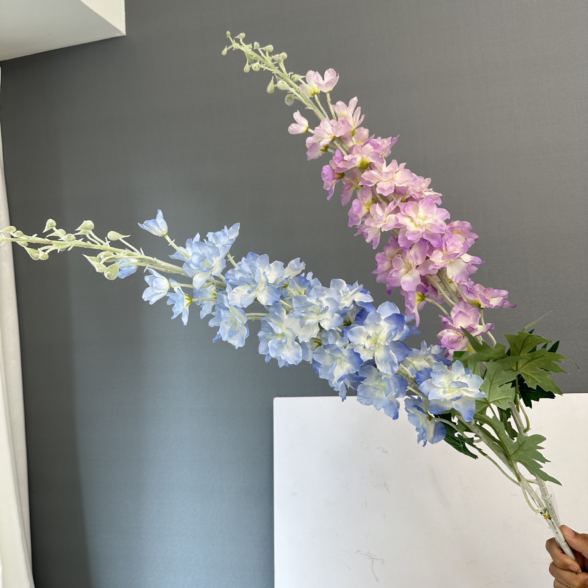 超長植絨紫羅蘭風信子仿真花婚慶插花裝飾挑高花材攝影道具飛燕草