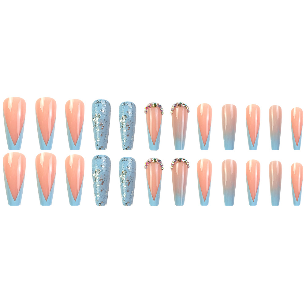 Y2K flash francés diamante de agua super largo desgaste de uñas de verano 24 piezas de parche de uñas mezclado
