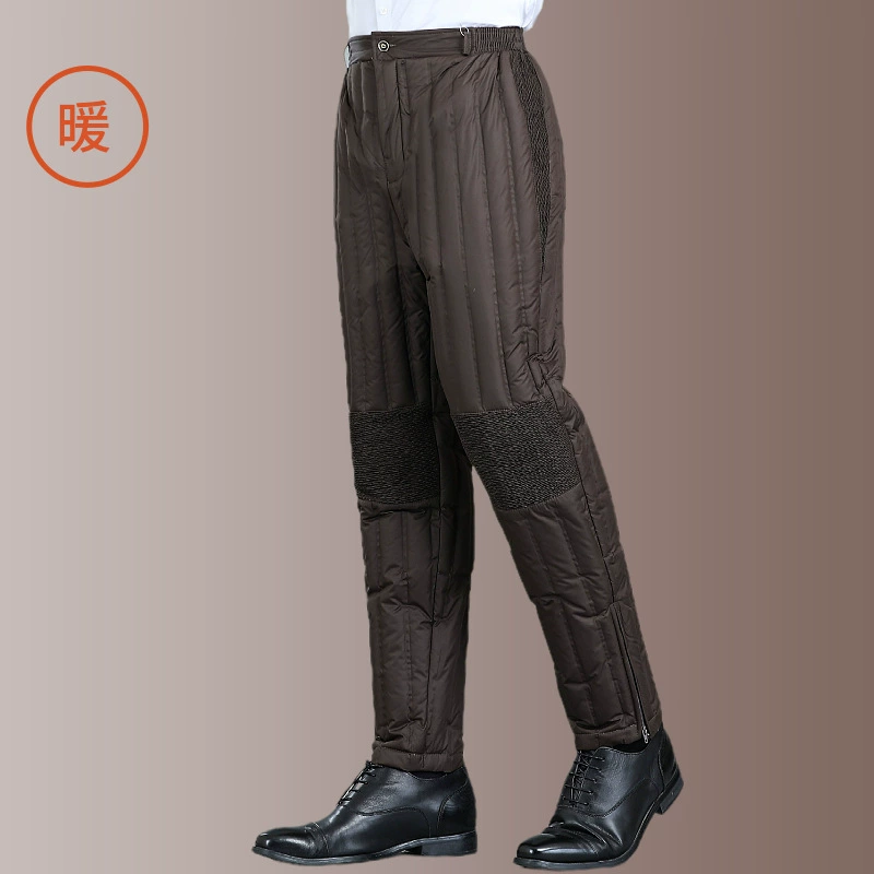 Для пожилых людей среднего и пожилого возраста эластые пуховые брюки с коленом, толстый дедушка с высокой талией, утка теплая брюки зимой