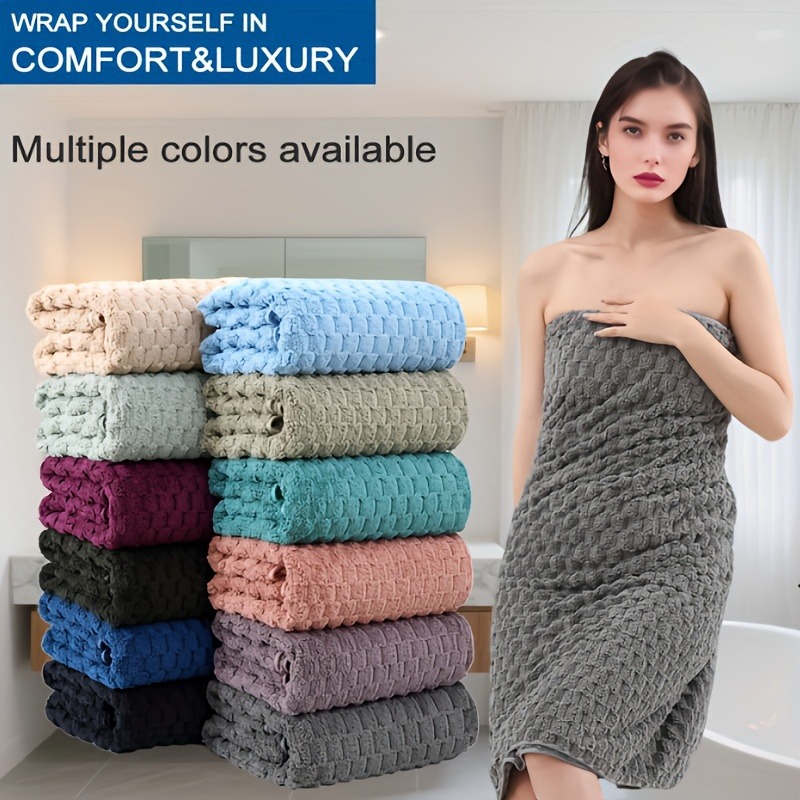 Cross-Border Waffle Bath Towel Four-Piece Set, Soft and Absorbent, Household Large Bath Towel, Unisex, Coral Fleece, Thickened for Bathing