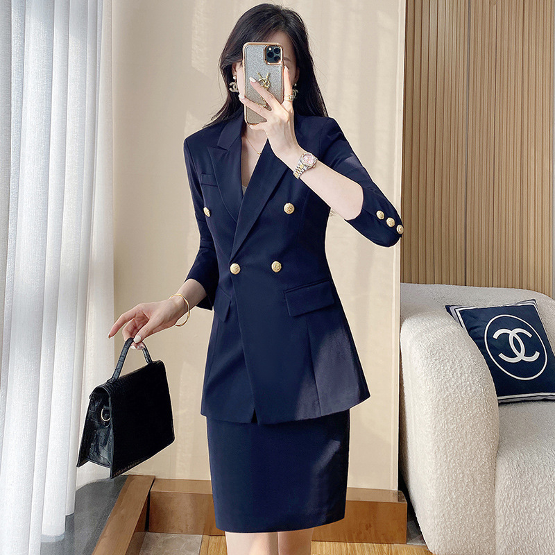 Women's professional suit set, 2024 new style, petite women's formal work uniform, elegant and casual black suit jacket.