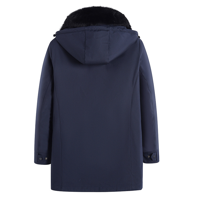 Herrenbekleidung Winter verdickter abnehmbarer Kragen mittleren Alters Winter einfarbig Fleck blau und weiß Ente Seide Baumwolle Reißverschluss lässig Seide Baumwolle Jacke für Männer_voghion.com