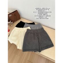 【原版】简约基础款高腰宽松阔腿针织短裤女秋冬松紧腰运动休闲裤