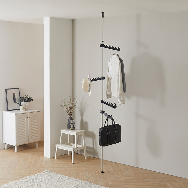 免打孔頂天立地衣架 單杆可伸縮衣帽架 簡易風室內陽台晾挂衣架子