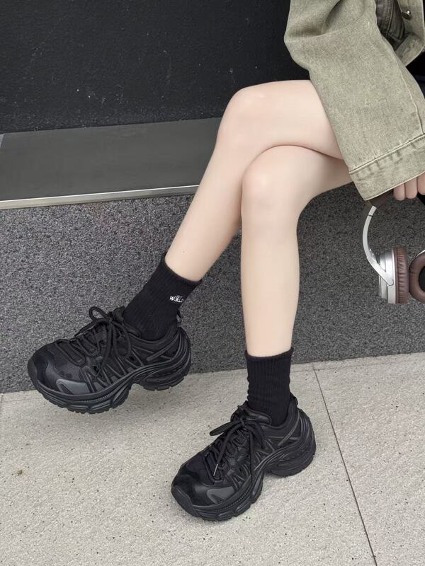 厚底真皮老爹鞋女2025秋季复古百搭皮网拼接透气休闲运动鞋登山鞋|undefined