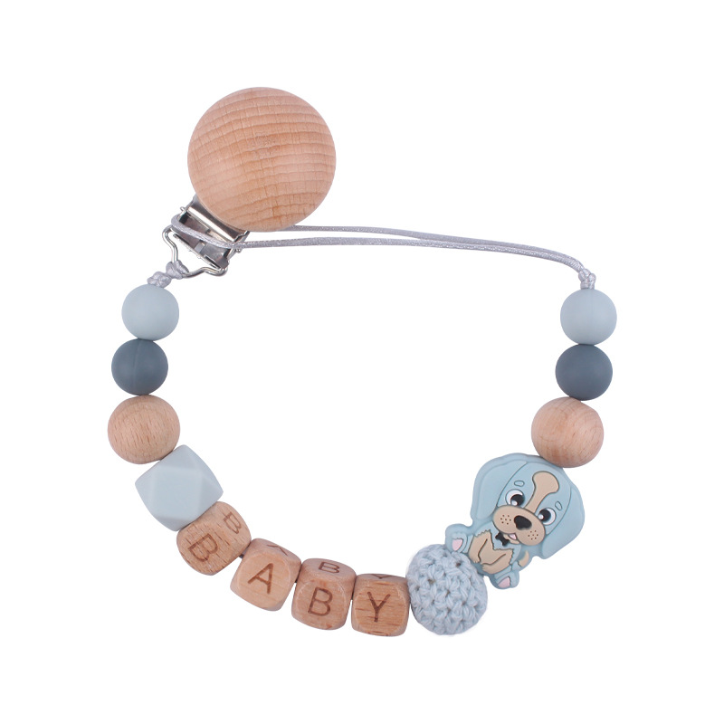 Nuevo bebé suministros de haya chupete clip calmante bebé de dibujos animados animal perro silicona chupete cadena anti-gota cadena