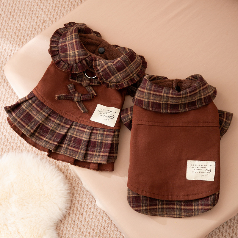 Autumn and Winter Pet Couple Outfits Maillard Shirt Two-Legged Jacket Skirt Small and Medium-Sized Teddy Ragdoll Cat and Dog Clothes