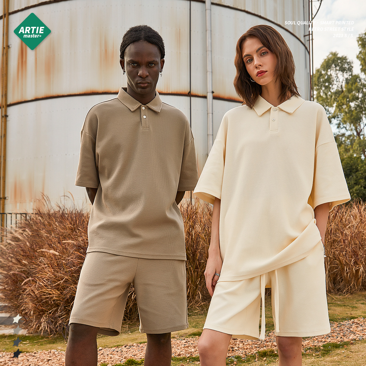 ARTIE ropa de hombre de gama alta transpirable patrón de diamantes waffle shorts traje suelto casual Top pantalones cortos de pierna ancha