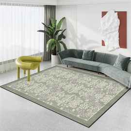 跨境代发复古欧式花纹素雅绿色米色单色客厅卧室床边地毯防滑地垫