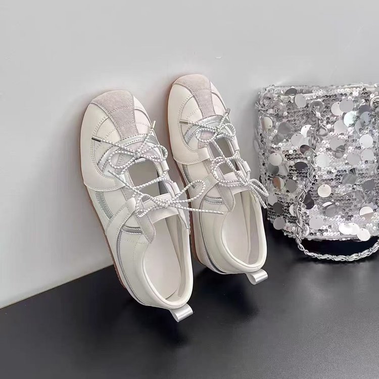5cm Height Increasing Sweet Girl German Training Women Genuine Leather Korean Style Sports Ballet Mary Jane Silver_vogvips.com