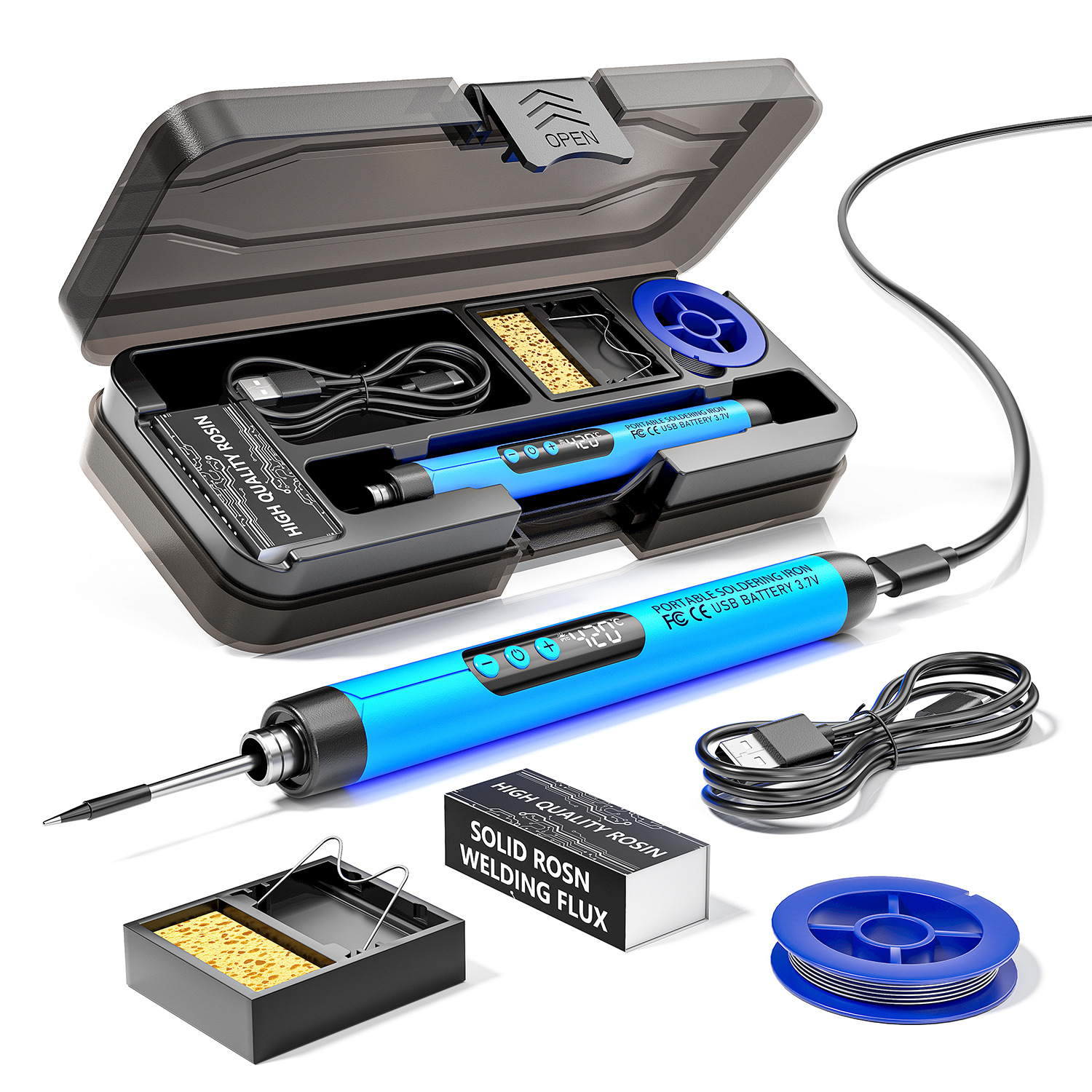 Kit de hierro de soldadura de visualización digital usb portátil de carga doméstica soporte de hierro de soldadura para uso mientras se carga