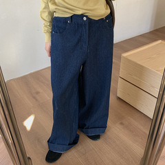苏奈 25秋韩版百搭显瘦洋气宽松休闲减龄竖条纹牛仔裤女tableblue
