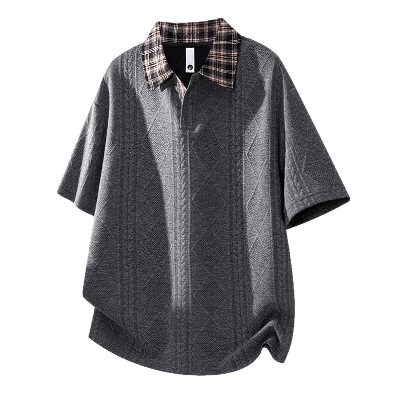 Hombre transfronterizo verano cuello cuadrado polo camiseta relajada retro casual manga corta chaqueta con solapa de moda americana