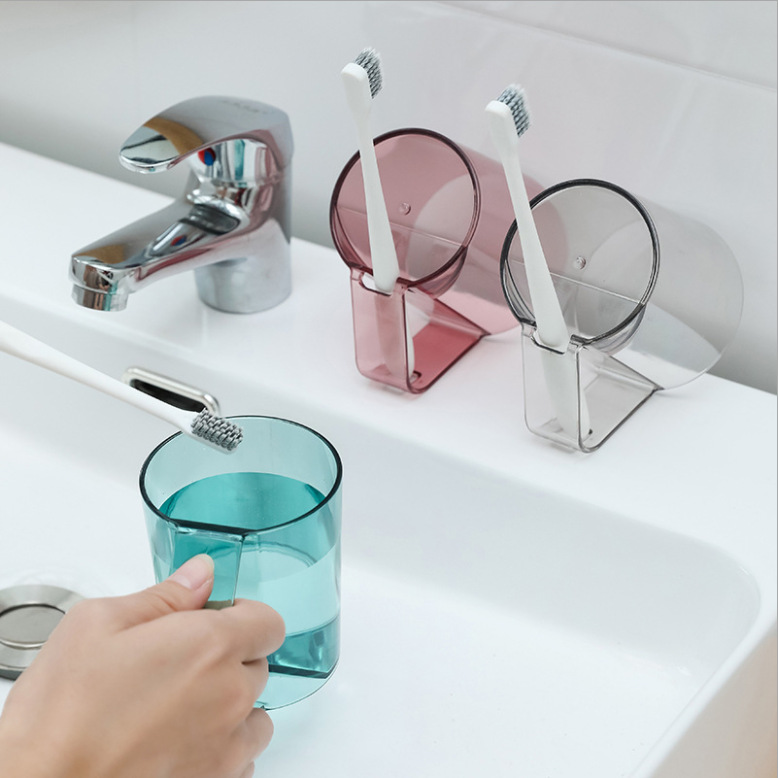 Minimalist Transparent Inverted Draining Toothbrush Holder Cup_voghion.com