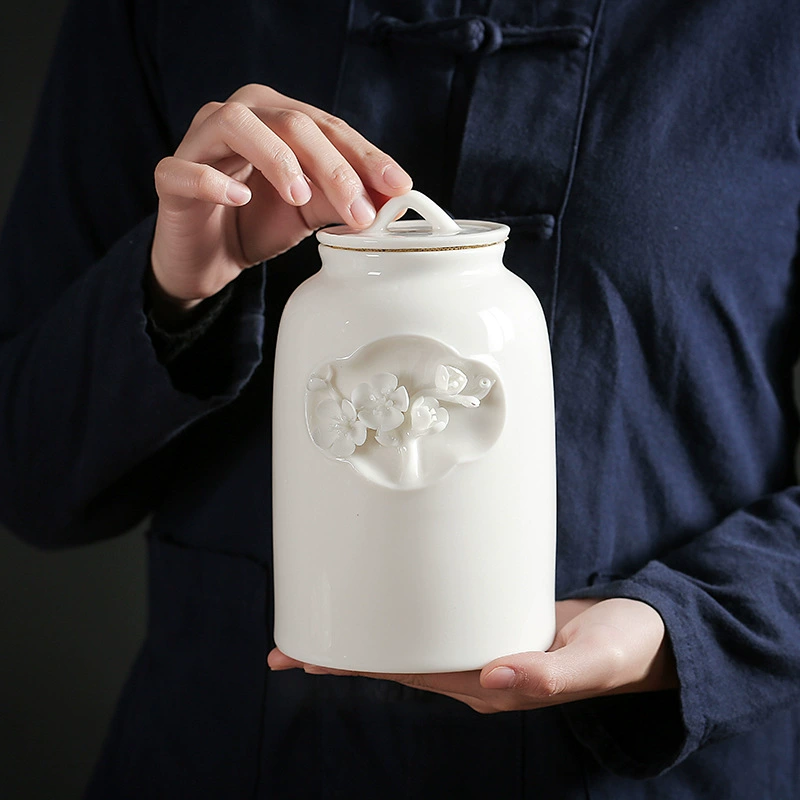 Керамика Jingdezhen ручной работы трехмерная рельефная любовь цветок банка Zen запечатанный банок для хранения искусство декоративные украшения