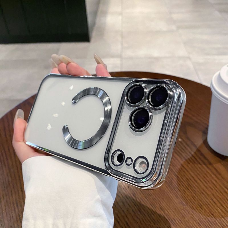 适用iPhone17ProMAX手机壳磁吸电镀透明苹果16带镜头膜全包保护套|undefined