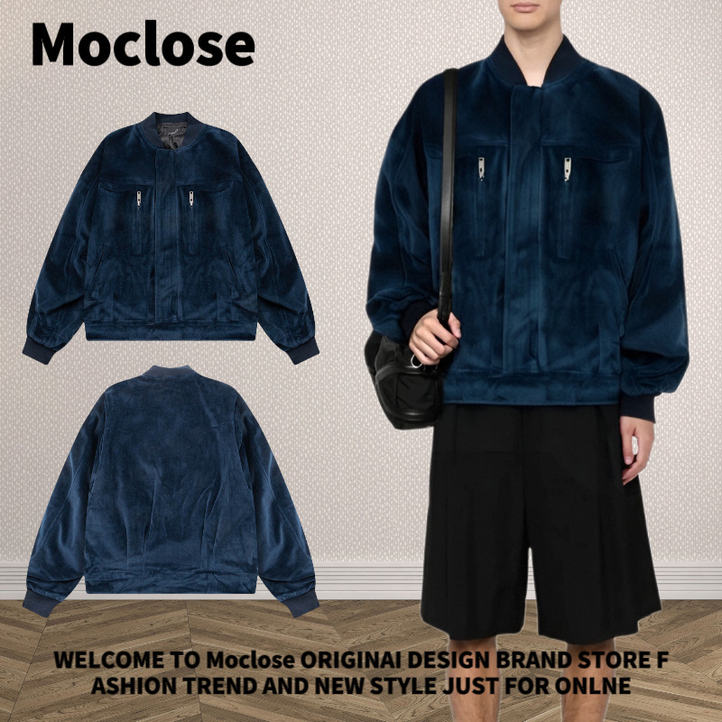Moclose Fashion High Street Retro Velvet Spring and Autumn Casual Men's Loose Biker Jacket Zipper Baseball Jacket