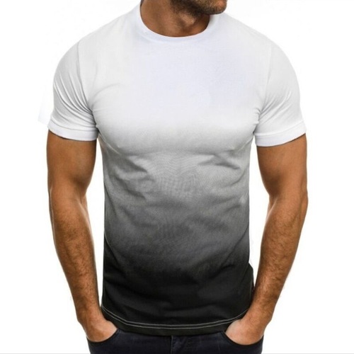 Spring Cross-Border New Arrival Men's Casual Sports Fashion 3D Gradient Short-Sleeved Crewneck T-Shirt for Men – European and American Style