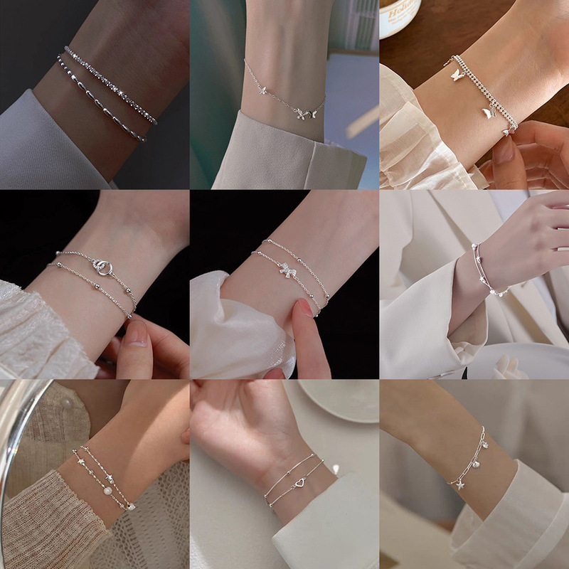 Double-layer Star Bracelet Girl's Light Luxury Niche Design High-end Sense 2025 New Explosions Silver Plated Bracelet