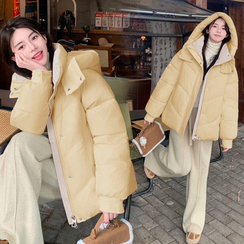 Chaqueta de algodón de pluma para mujeres 2024 invierno nuevo estilo holgado versátil coreano chic nicho suave chaqueta de algodón con capuz