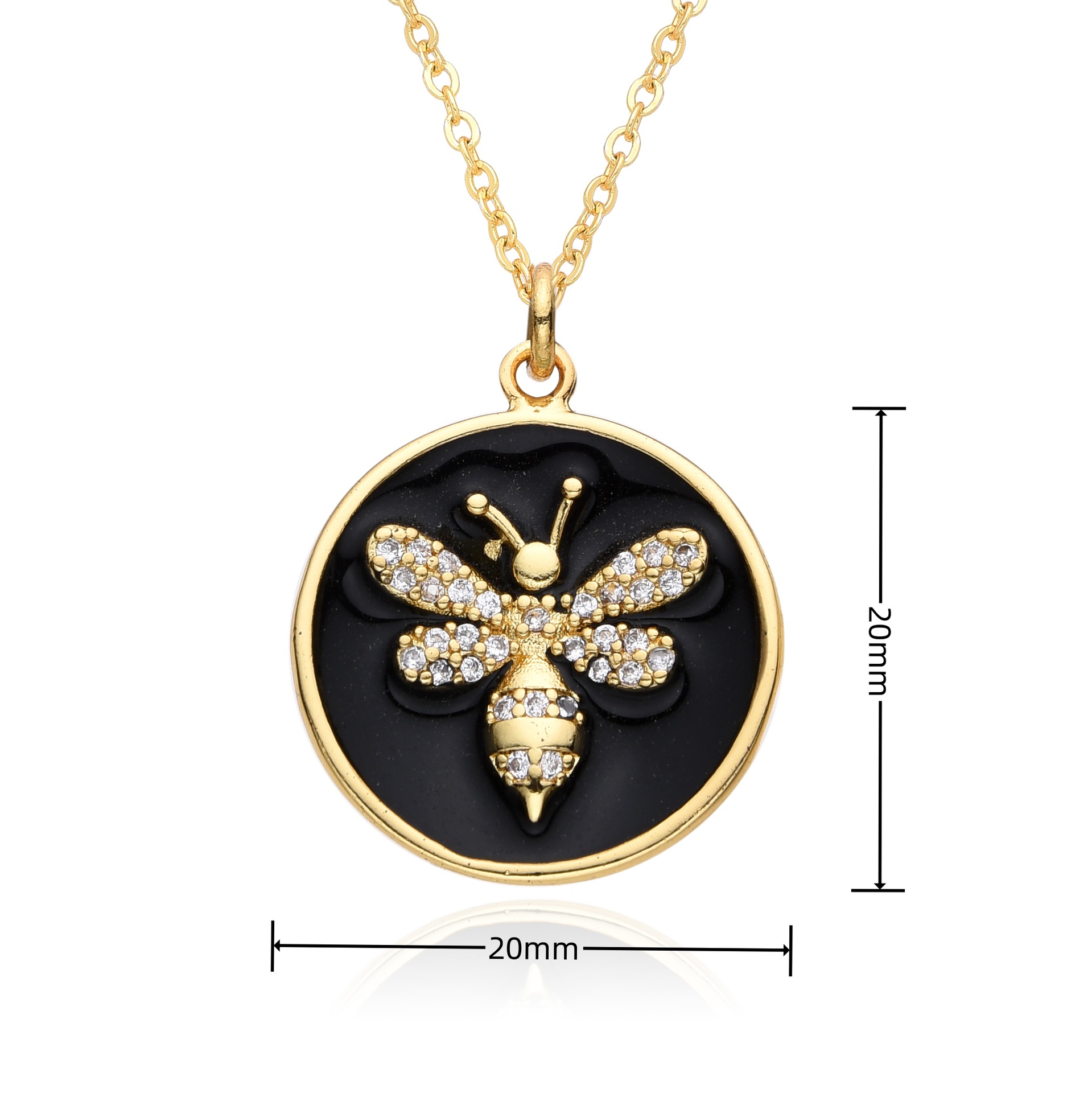 Enamel, Inlay Design Copper Gold Plated Enamel Inlay Round Lion Bee Zircon Pendant Necklace