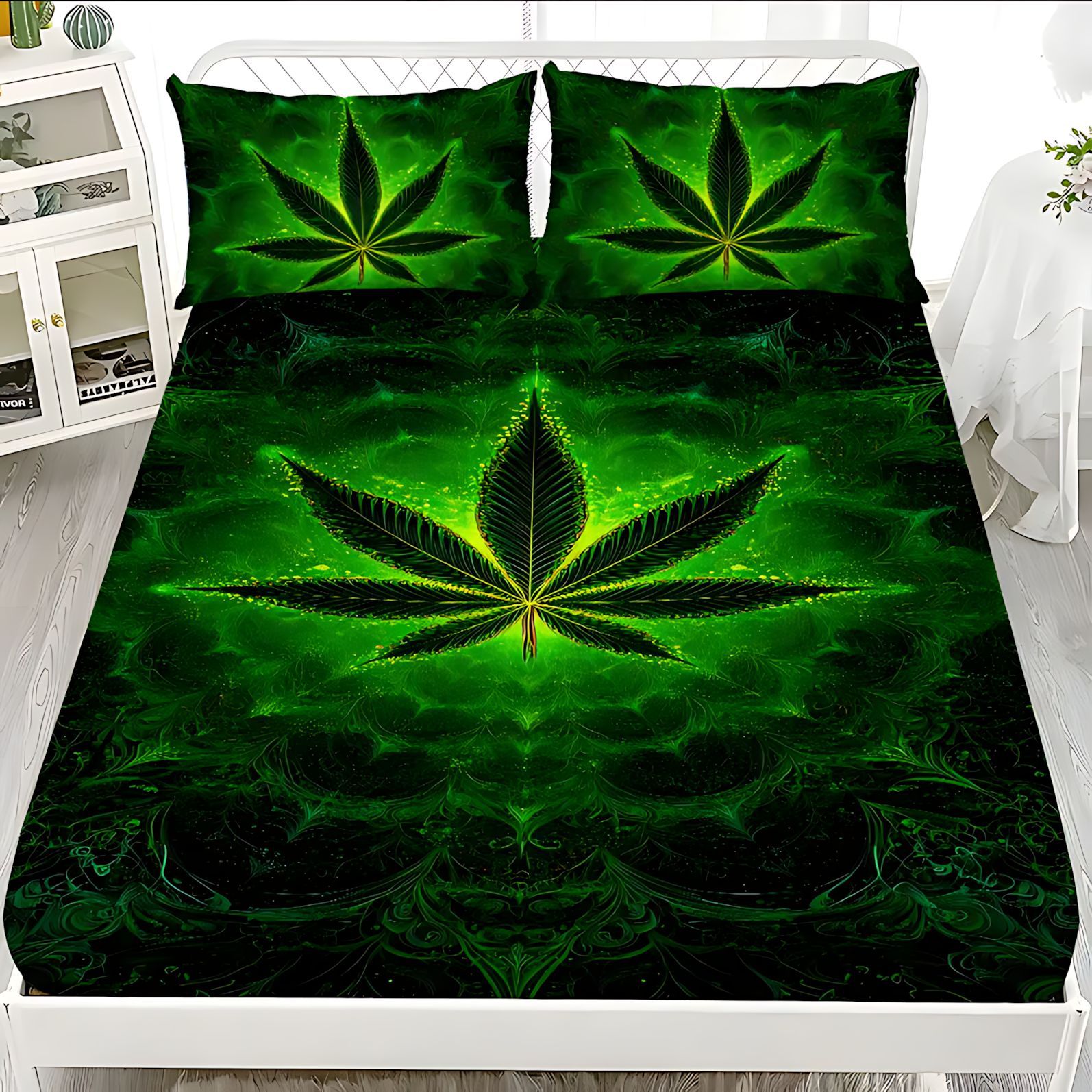TEMU / JIT abstracto patrón de hoja de arce impresión digital 3D cama gazah pillow cover kit suministro directo transfronterizo