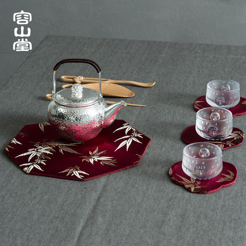 5YA1 Fabric small tea mat Yunjin tea mat saucer small table flag tea coaster dry bubble table teapot mat tea art tray