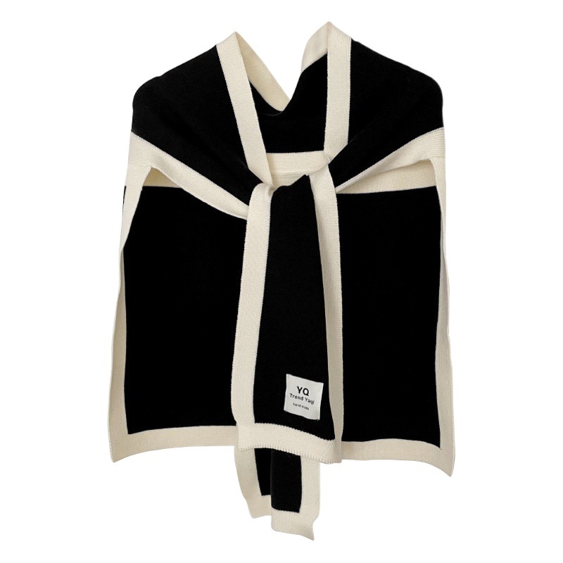 Otoño e invierno nuevo chal de punto estilo coreano versátil costura contraste color cálido desgaste exterior pequeño chaleco anudado bufanda