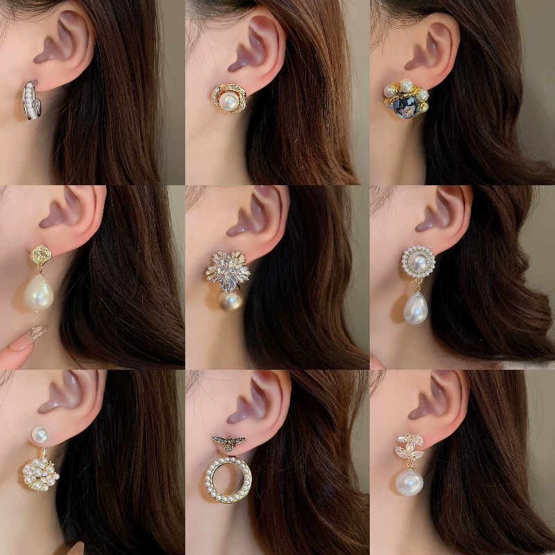 Серебряная игла, стильные универсальные серьги из жемчуга, цветочные, французский стиль, стиль лёгкой роскоши, высококачественный стиль