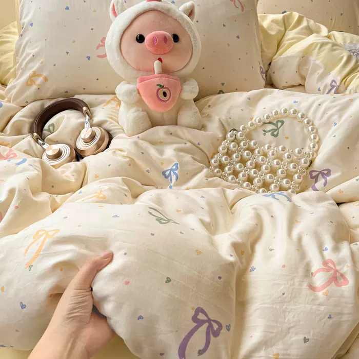 A类软糯水洗棉四件套床上用品可爱小清新被套床单学生宿舍床笠款