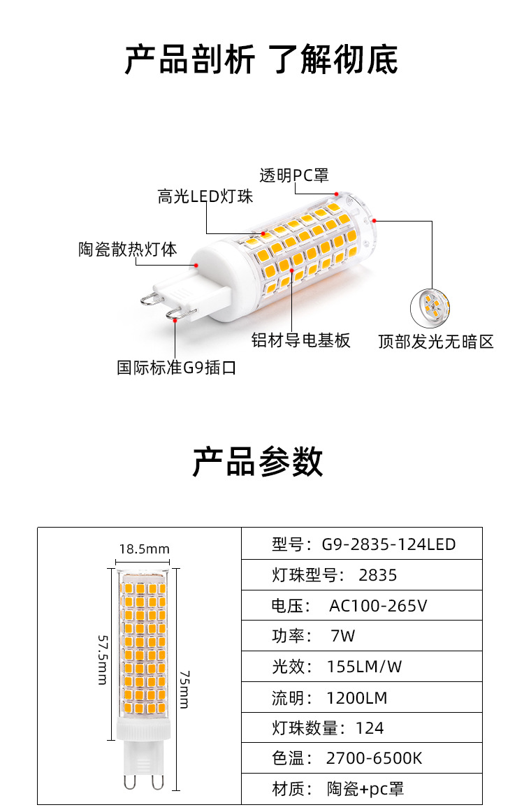 G9led玉米灯超亮调光灯家用光源无频闪2835贴片灯芯小灯泡可批发 pic 9