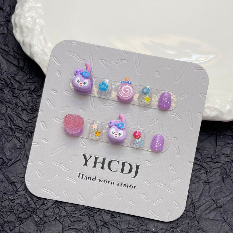 [Children wear nail] Real shot handmade star Delu cute nail stickers cartoon fake nails for children aged 3-10