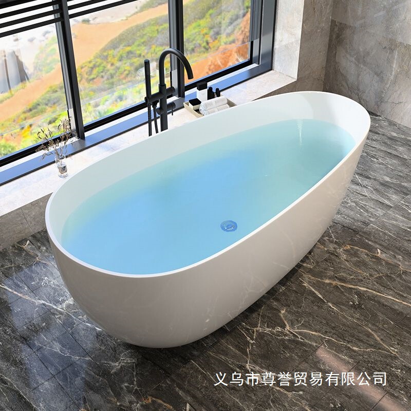 Goose Egg-Shaped Bathtub for Home Use, Acrylic, Small-Sized, Freestanding, Thin-Edged, New Model, Suitable for Homestays and Hotels, Trendy Japanese-Style Bath Tub