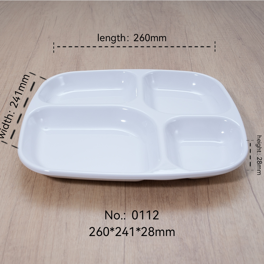 Plato de comidas rápidas de melamina blanca multiplate de plástico de porcelana imitación para comedor escolar de cuatro placas y seis placas personalizadas