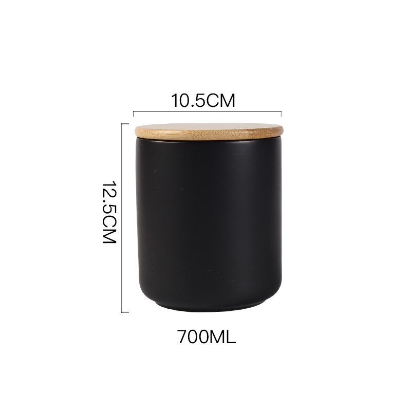 Tarro sellado de cerámica simple escandinavo con tapa de madera para almacenamiento de alimentos en la cocina, juego de té, almacenamiento de dulces, café y té. image 9