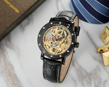 FORSINING富西尼手表  鏤空羅馬數字機械表黑色腕表手表