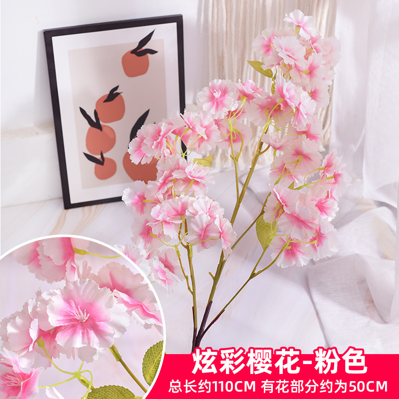 Simulación de flores de cerezo flor de plástico decoración flor falsa caña ingeniería paisajística al por mayor cifrado árbol de cerezo flores de seda de techo artificial