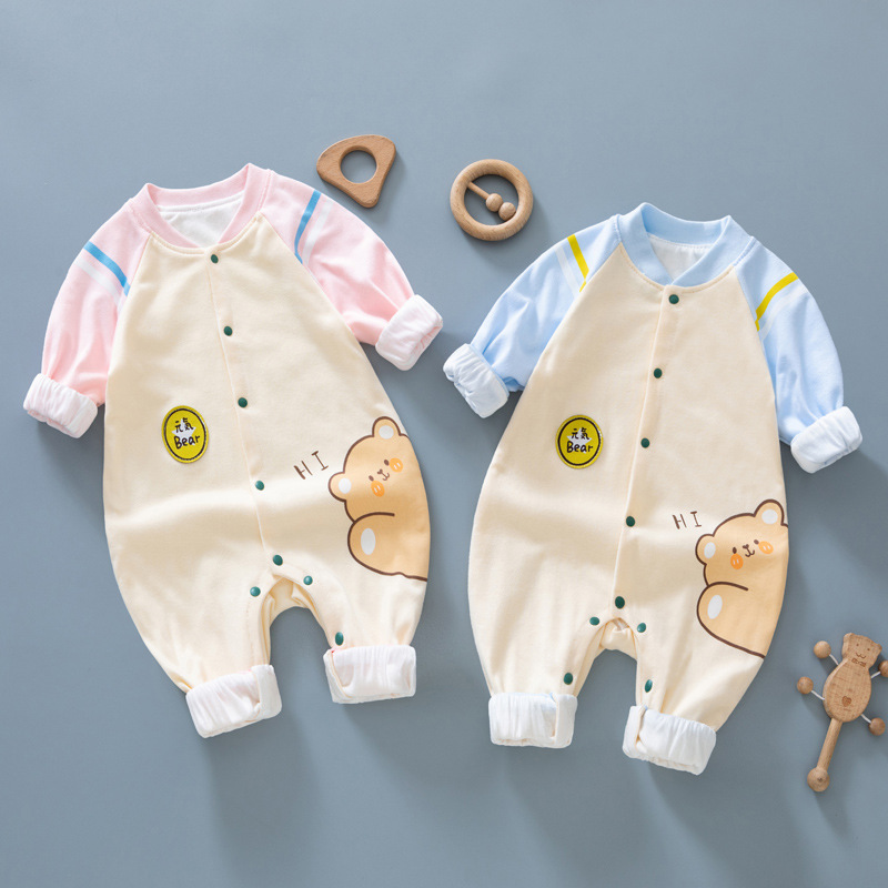 Bebé recién nacido mono primavera y otoño bebé de doble capa de algodón mameluco de manga larga dibujos animados lindo Super lindo fiesta romper
