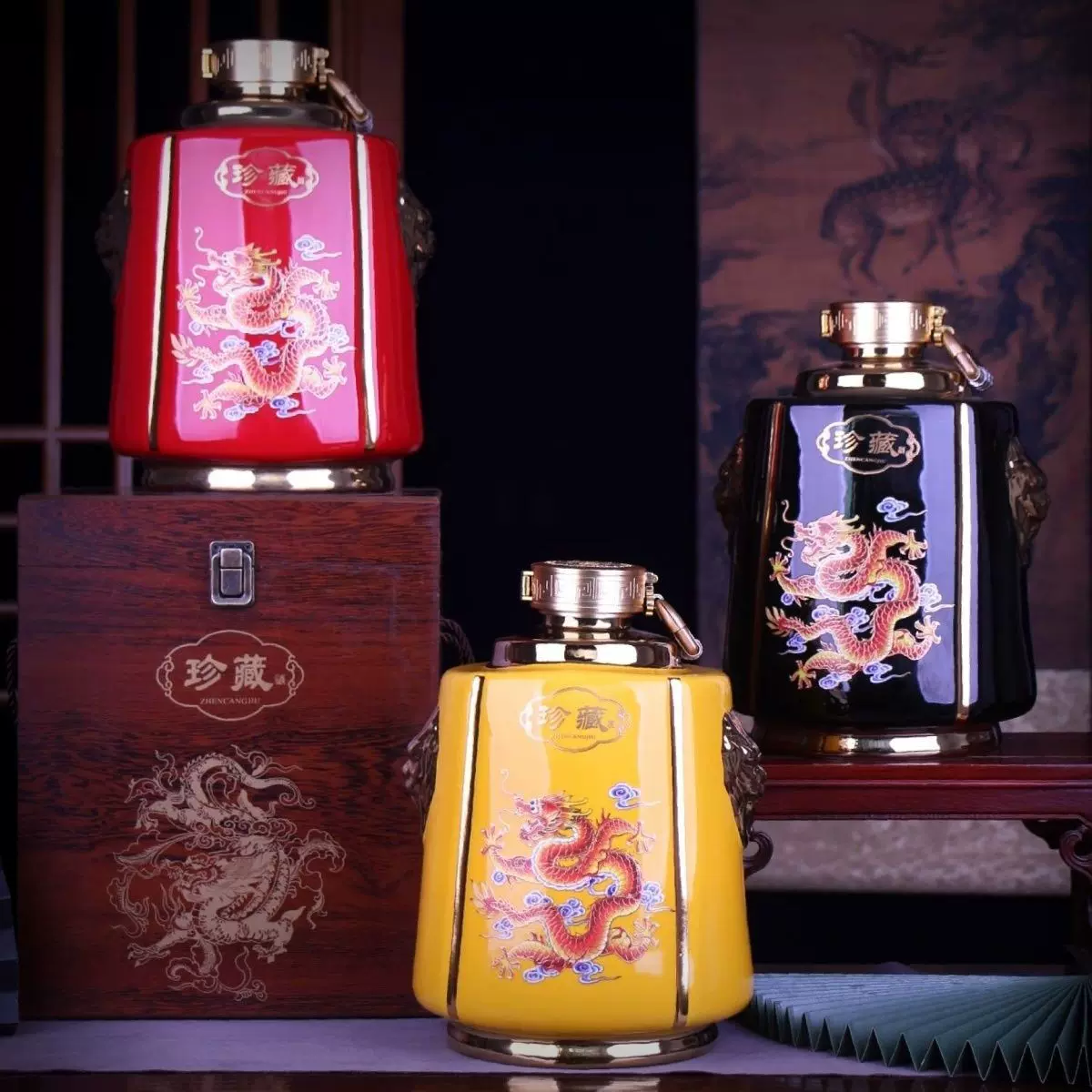 景德镇5斤装陶瓷酒坛子五斤装酒瓶龙年酒坛子支持定 制酒瓶厂家