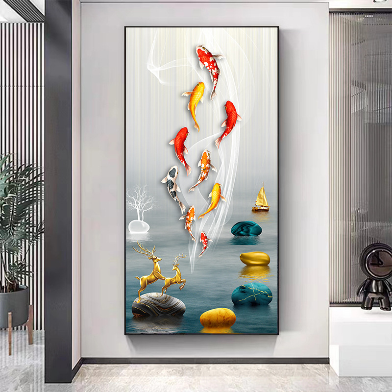 玄関装飾画九魚図軽豪華高級客間大気鹿掛け画入戸門廊下通路壁壁画|undefined