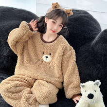 女童睡衣冬季加绒加厚2025新款女孩大童珊瑚绒套装儿童冬天居家服