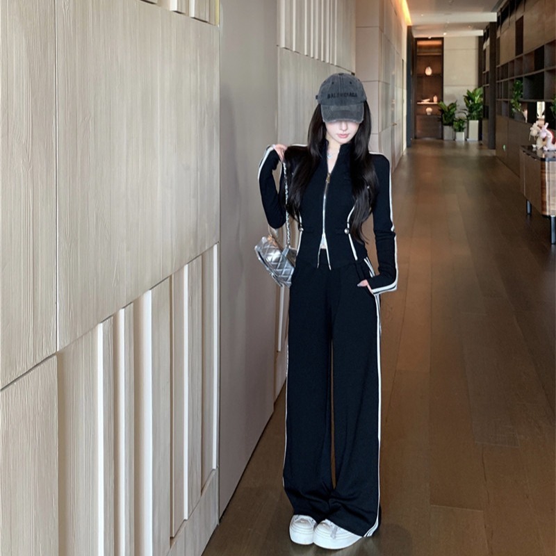 昕可达「时髦π」春秋立领运动小香风显瘦上衣女外套长裤套装|undefined