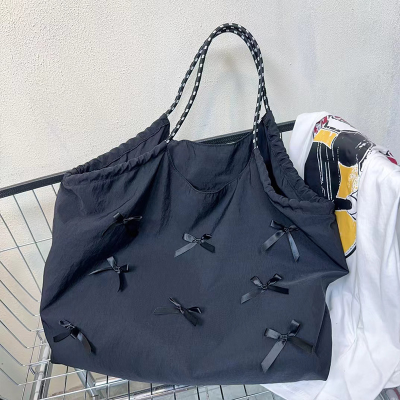 Fashion Shoulder Bag All-match Large Capacity Storage Folding Shoulder Portable Shopping Bag Simple Casual Bow Bag