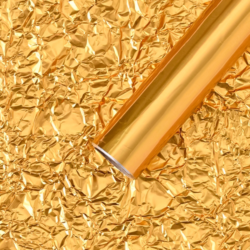 Papel de aluminio de modelado floral, papel de revestimiento plateado brillante, papel de embalaje de base plisado amasado a mano, material de decoración de regalo de flores
