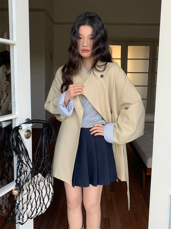 MOXI 十三行女装2025秋季新款休闲半高领长款小个子风衣外套女|undefined